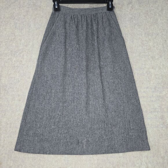 Gray Wool Blend Midi Skirt Classic A-Line Style Size 5 Elegant Textured Fabric - Picture 1 of 10